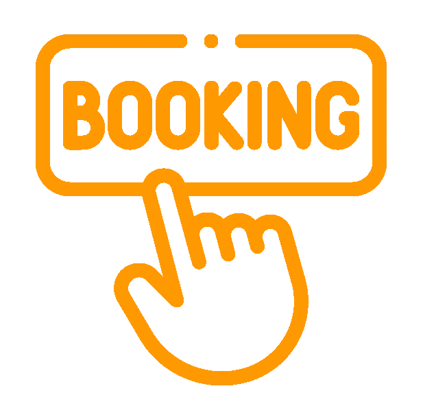 icon showing a finger clicking on a BOOKING sign