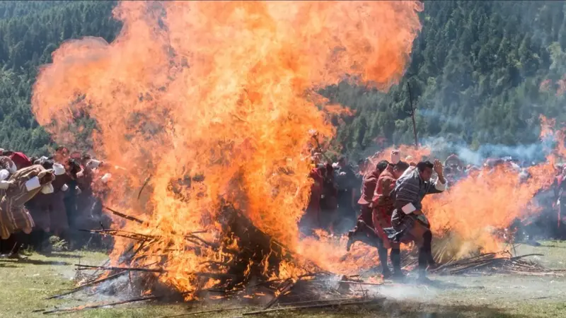 Fire Blessing during Tangi Mewang in Bhutan
