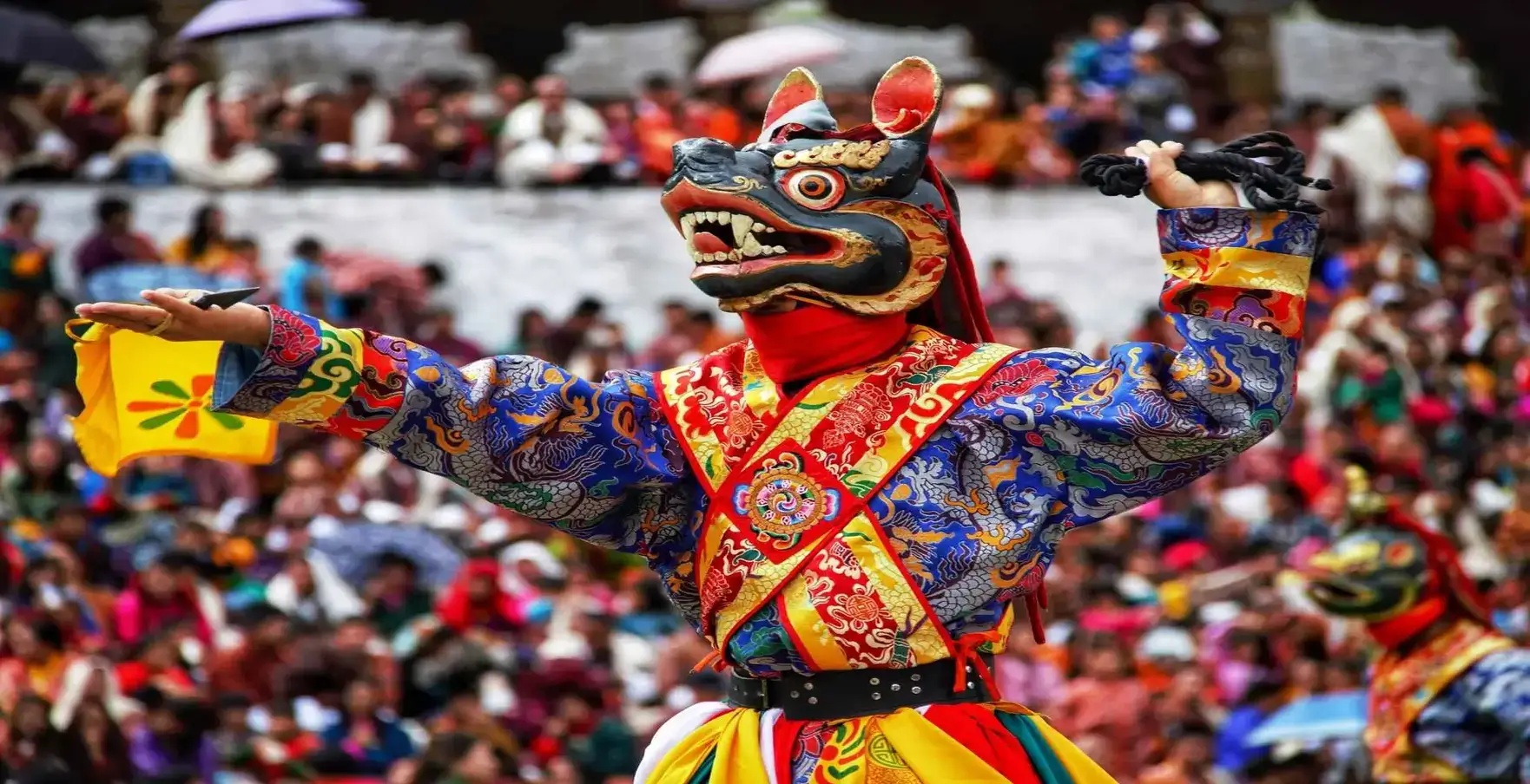 Cham mask dance performance during Paro Tshechu, Rinpung Dzong