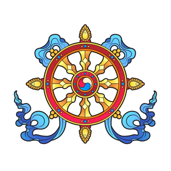 The Eight Spoked Wheel - picture of one of the eight lucky signs in Bhutanese Culture