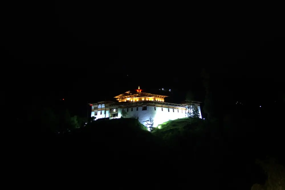 View of Paro Rinpung Dzong at night with beautiful Lights