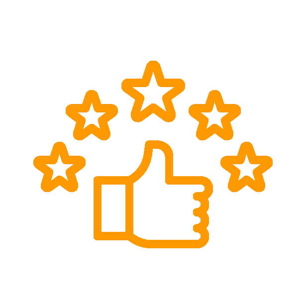 icon showing a thumbs up hand surround by five stars in a semi circular fashion