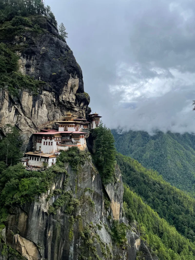 Tiger's Nest Monastery (Paro Taktsang) clinging to a cliff face in Paro, Bhutan