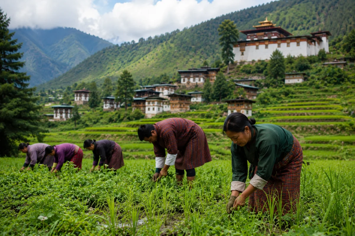 Bhutan’s Gross National Happiness: What It Really Means & Why It Matters - bhutanese people farming large