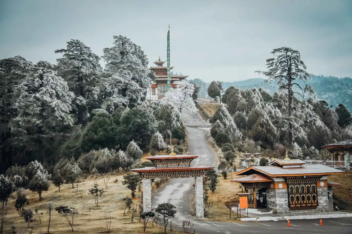Dochula Pass: Discover Spirituality and Scenic Views in the Himalayas - dochula area covered in snow in winter