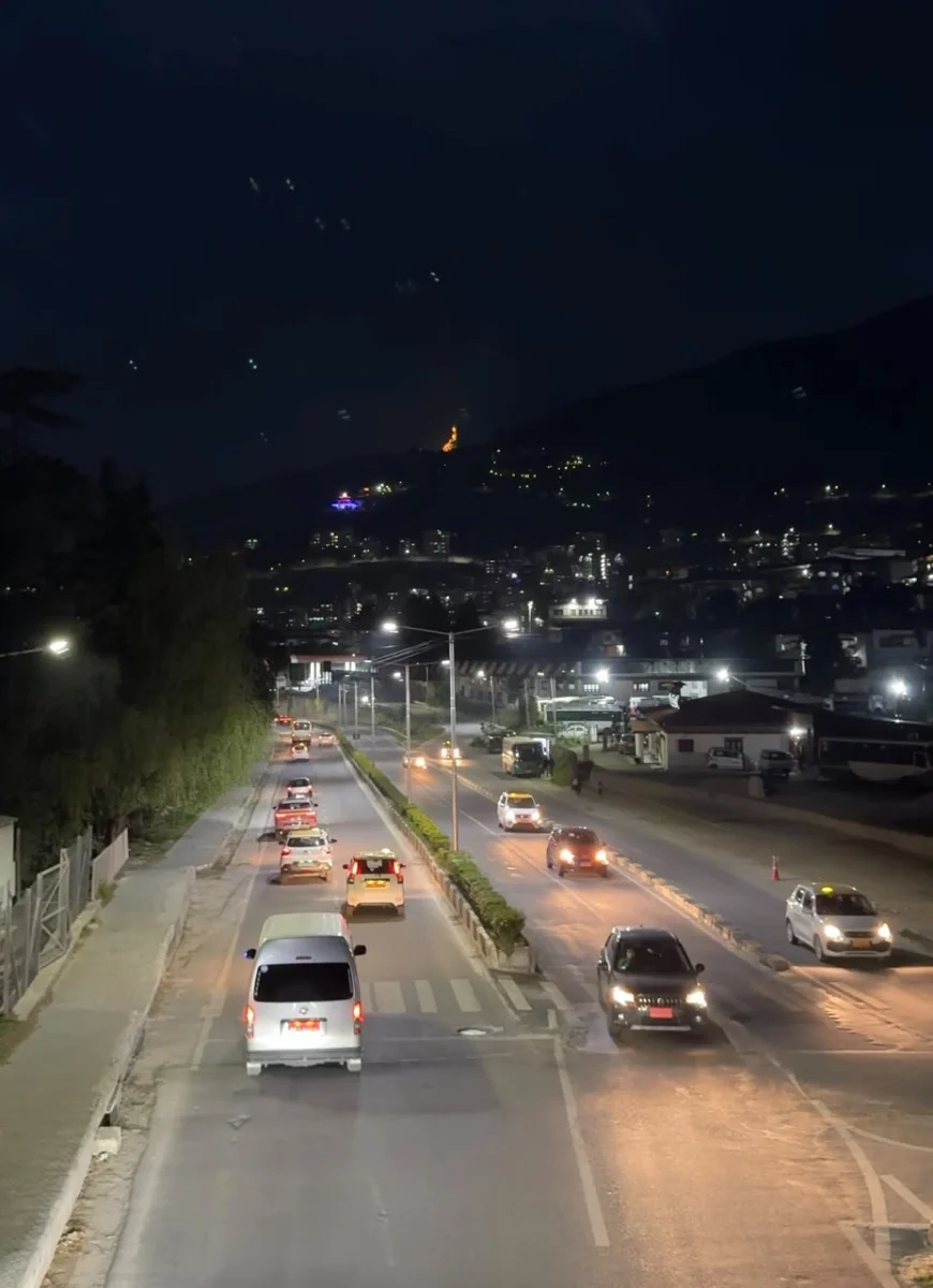 No Traffic Light in the entire country of Bhutan - night time taffic capital large