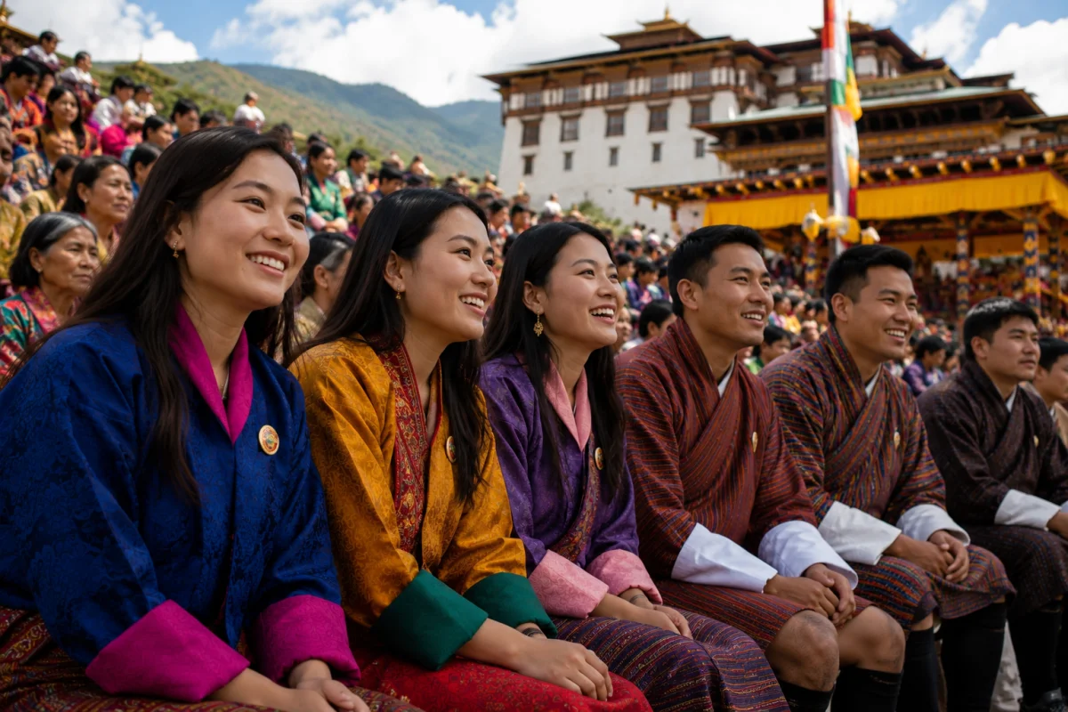 Bhutan’s Gross National Happiness: What It Really Means & Why It Matters - people watchin a festival in bhutan large
